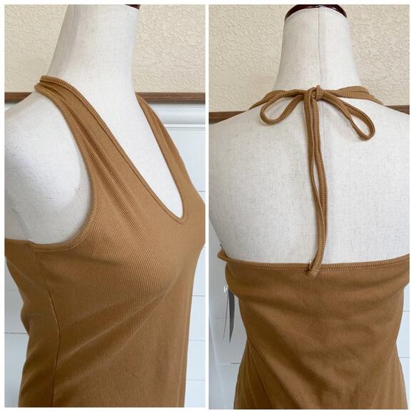 Wild Fable Halter Ribbed Bodycon Dress Cognac Brown SZ L NWT - Picture 3 of 5